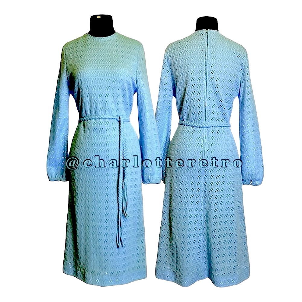 vtg Open Knit Dress w Braided Belt